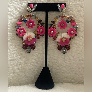 Floral Statement Earrings - Pink and Multicolor